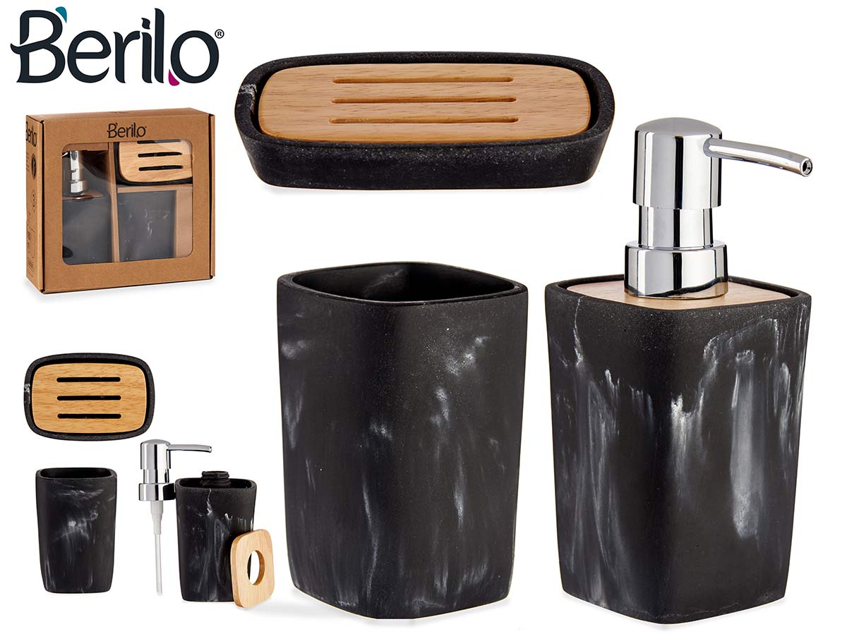 Black plastic bamboo bathroom set
