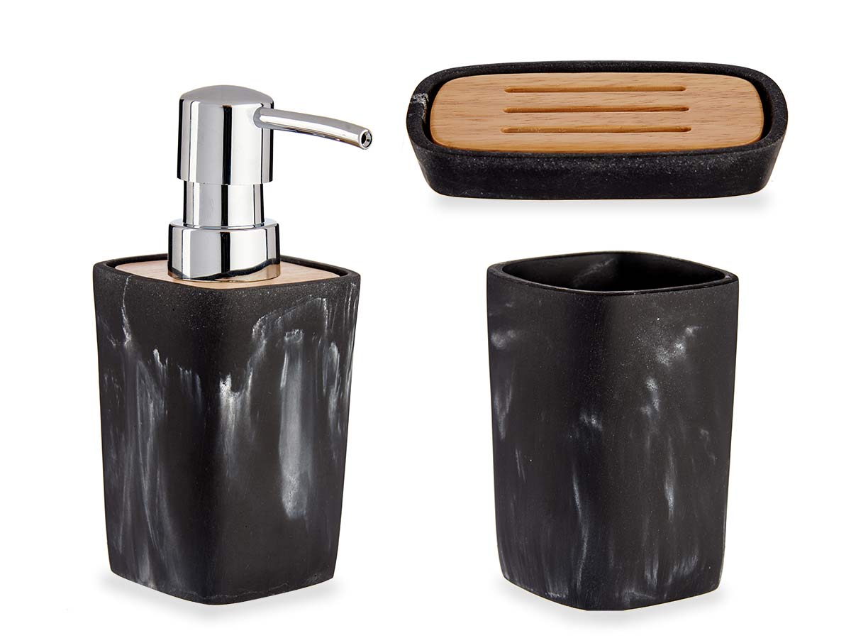 Black plastic bamboo bathroom set - Image 2
