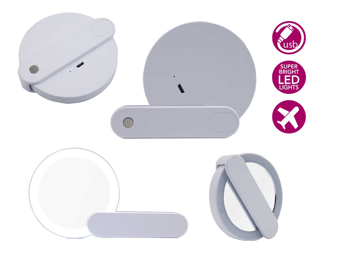 Abs travel mirror with led and usb cable - Image 4