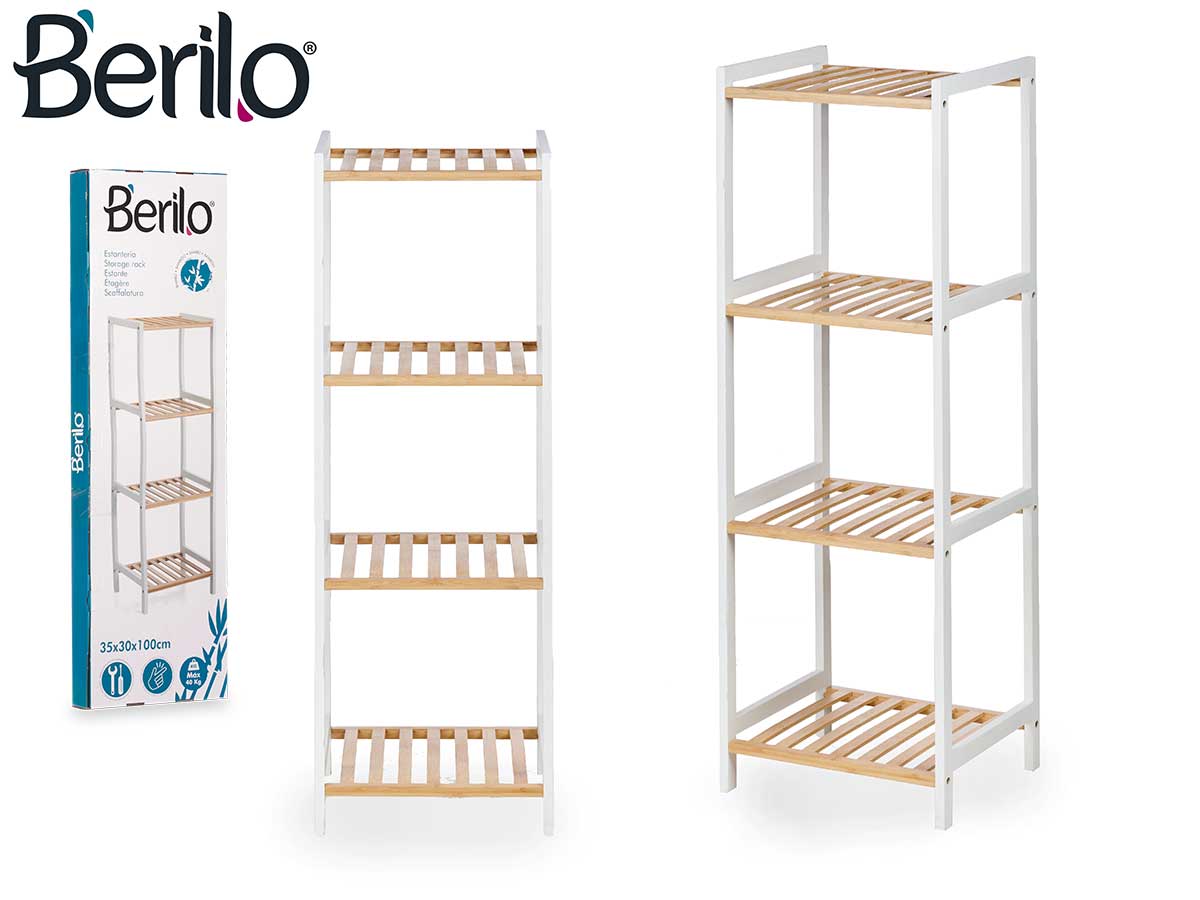 Estanteria cuadrada 4 estantes bambu blanco