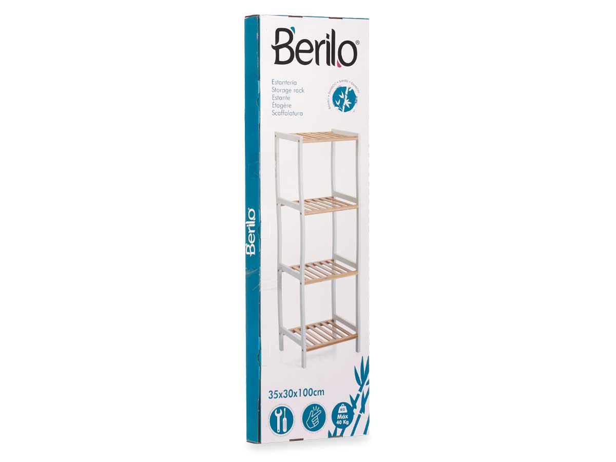Estanteria cuadrada 4 estantes bambu blanco - Image 3