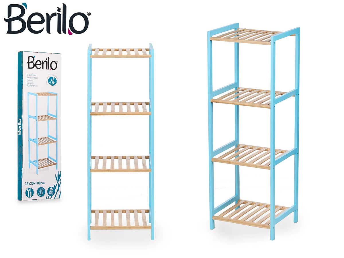 4 tier square shelf bamboo blue