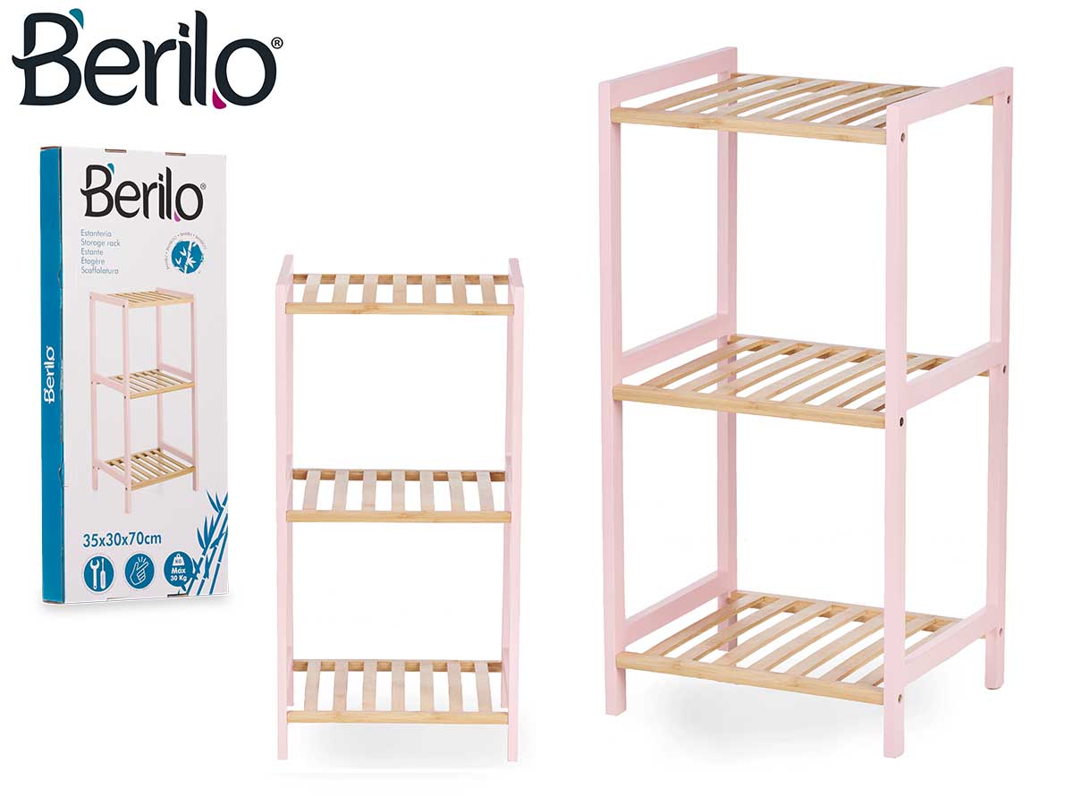 3 tier square shelf bamboo pink