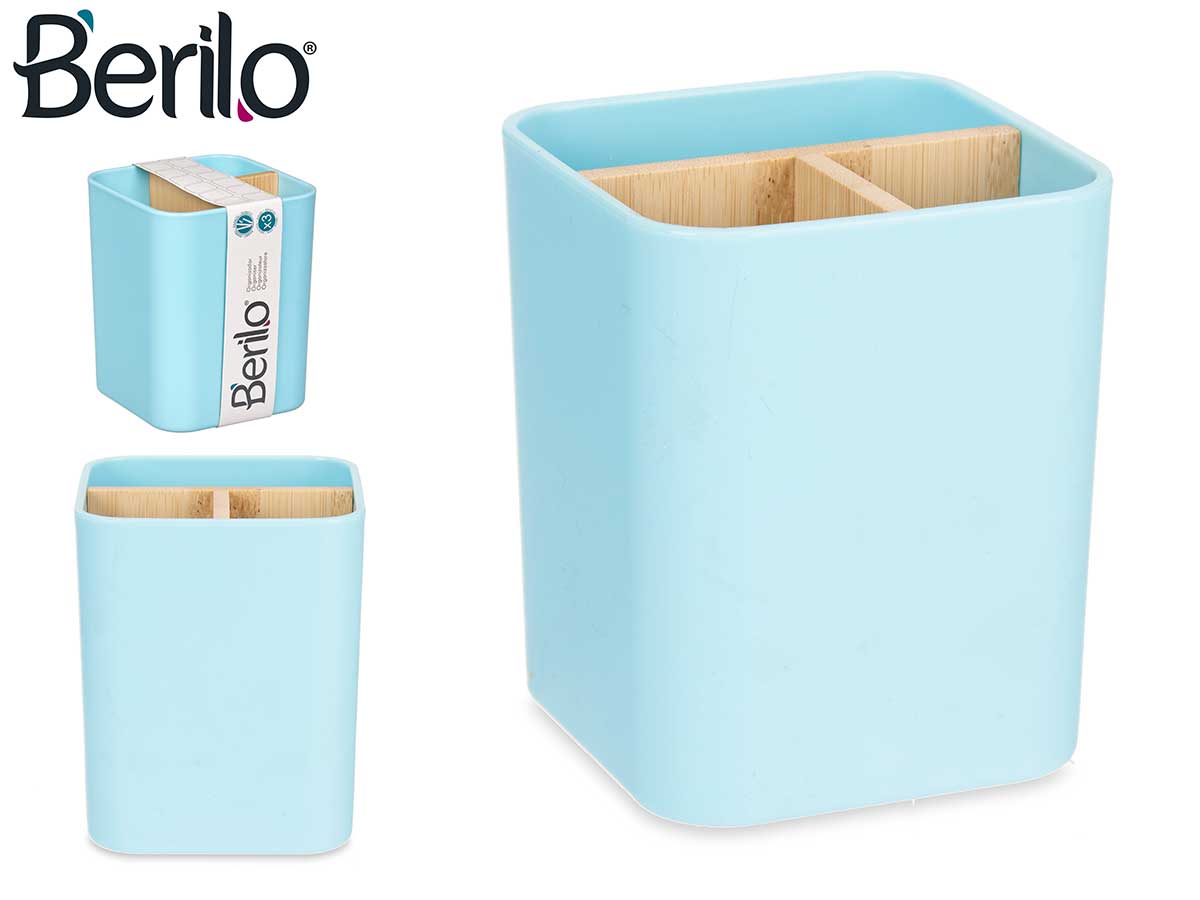 Organiseur carré 3 compartiments bambou bleu