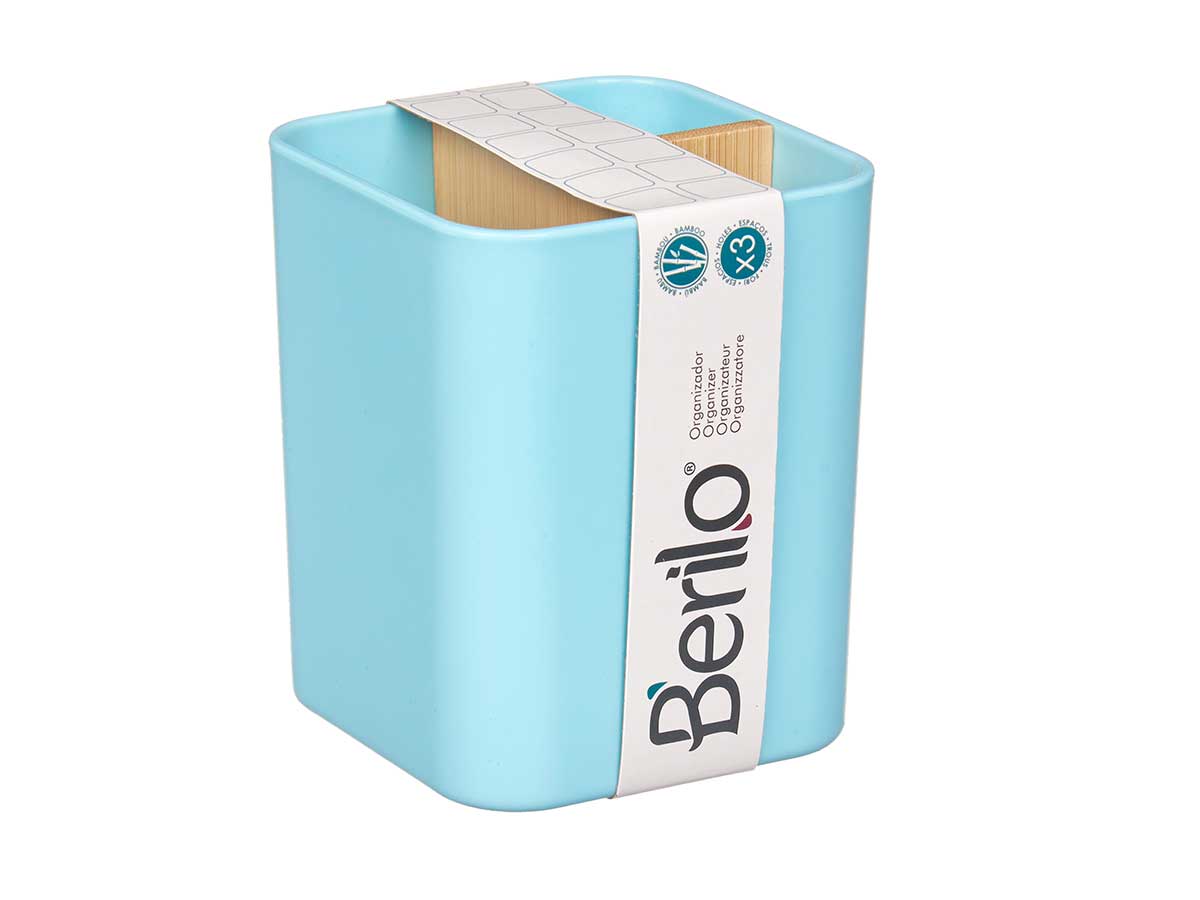 Organiseur carré 3 compartiments bambou bleu - Image 2