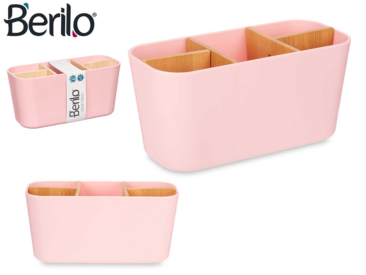 Square organiser 5 compartments bamboo pink