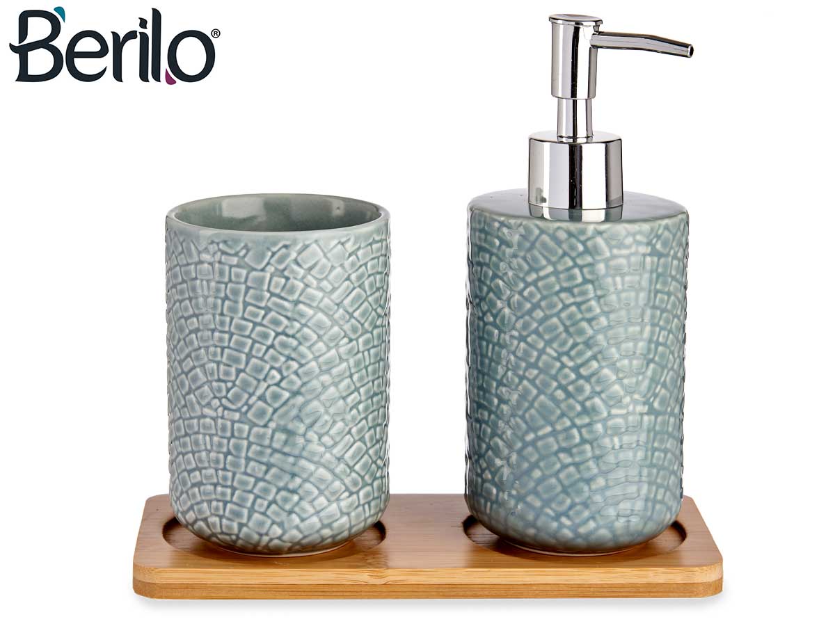 2 square grey ceramic w bamboo tray bathroom set - Image 2