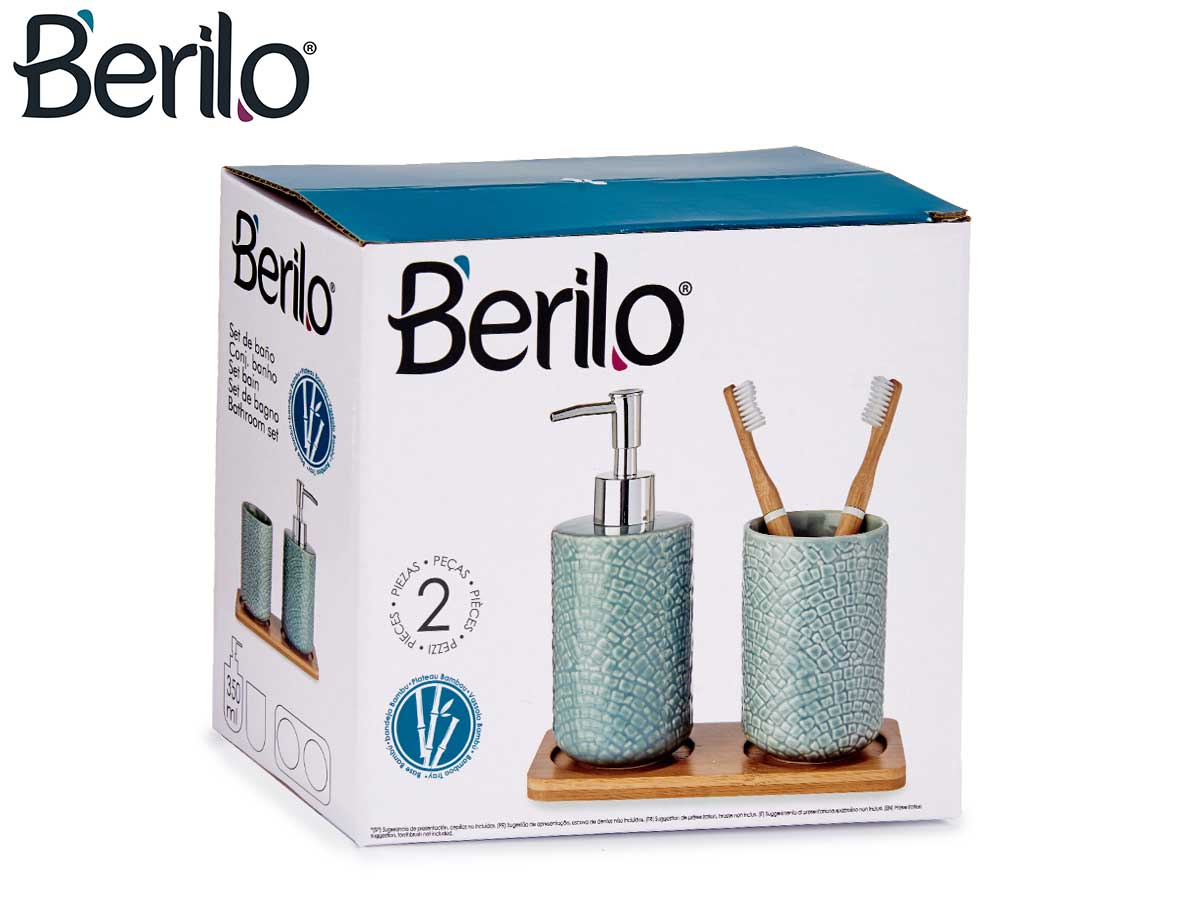 2 square grey ceramic w bamboo tray bathroom set - Image 3