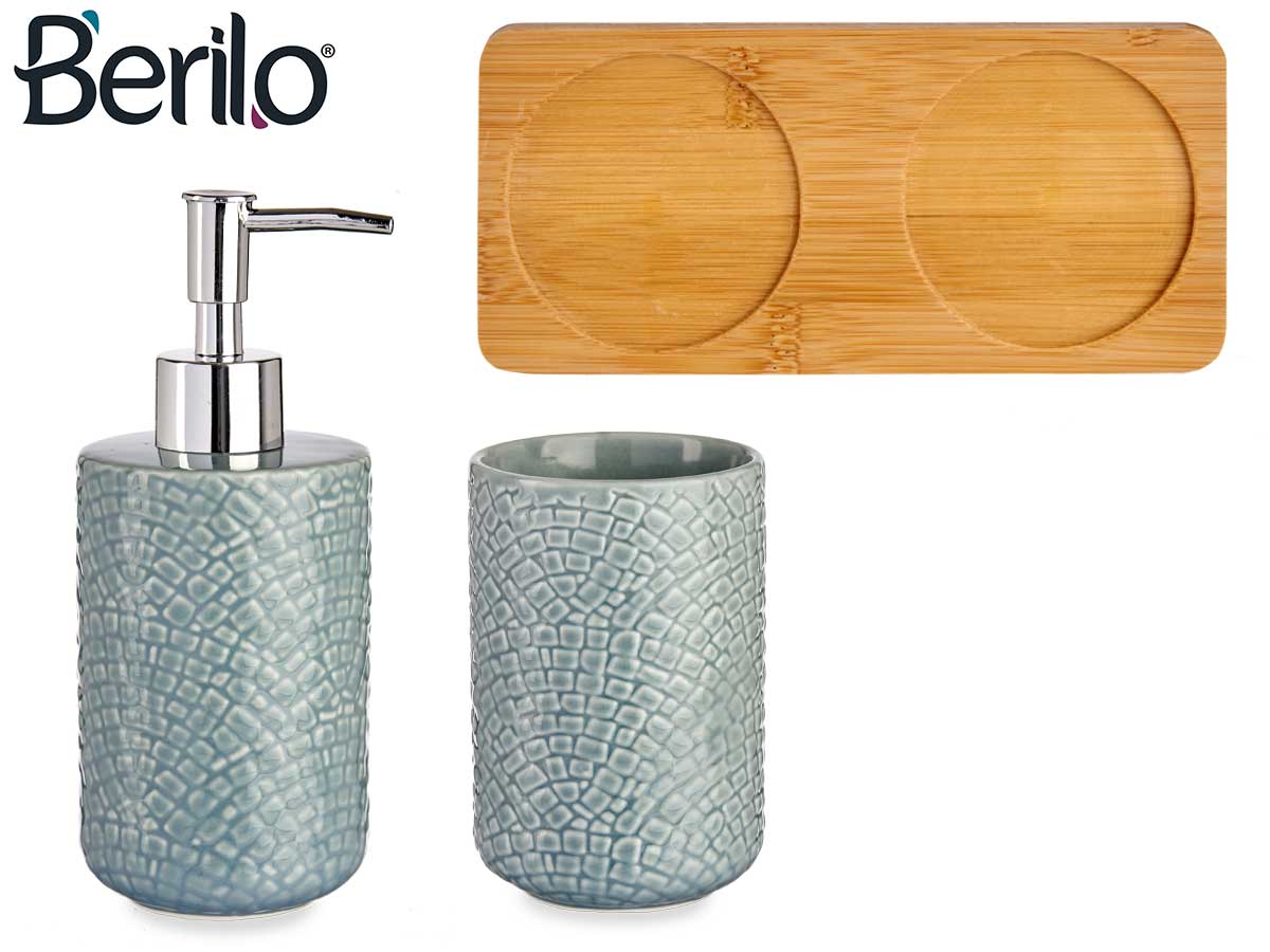 2 square grey ceramic w bamboo tray bathroom set - Image 4