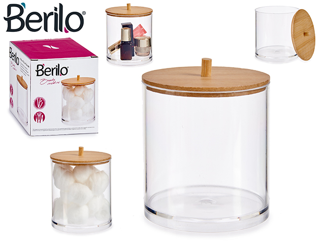 Round acrylic organizer with bamboo lid