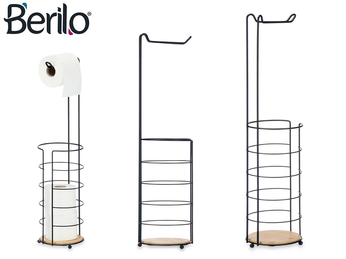 Porte-rouleau métal bambou réservoir noir