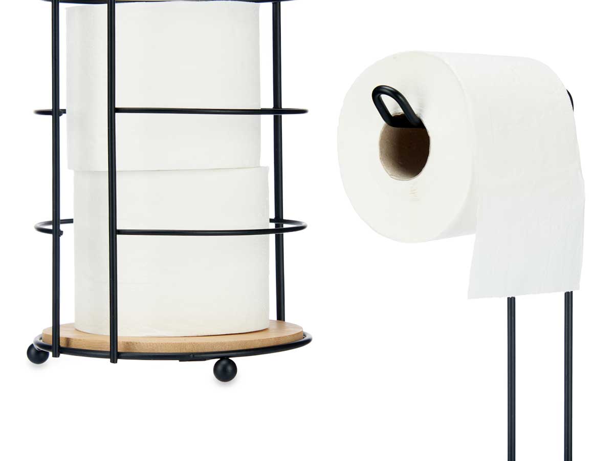 Porte-rouleau métal bambou réservoir noir - Image 3