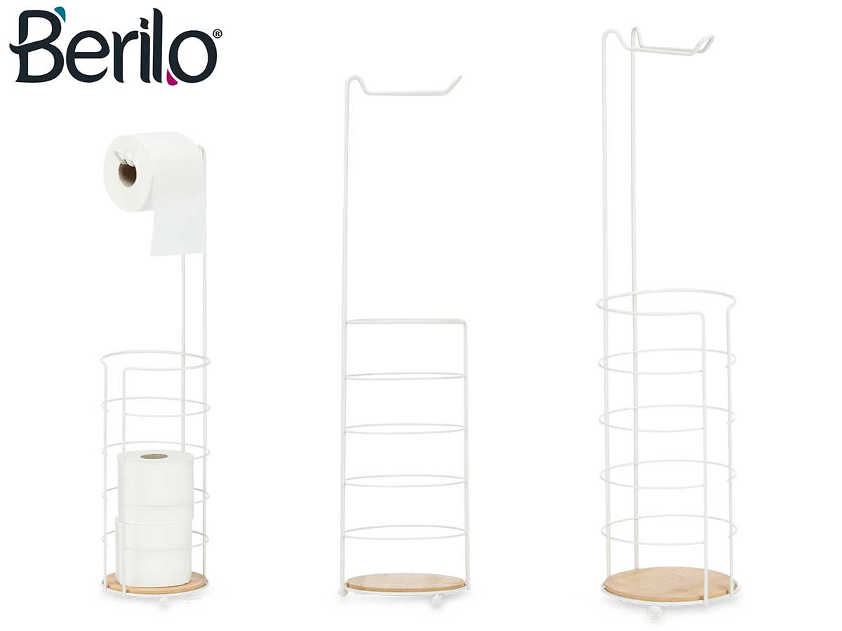 Porte-rouleau métal bambou réservoir blanc