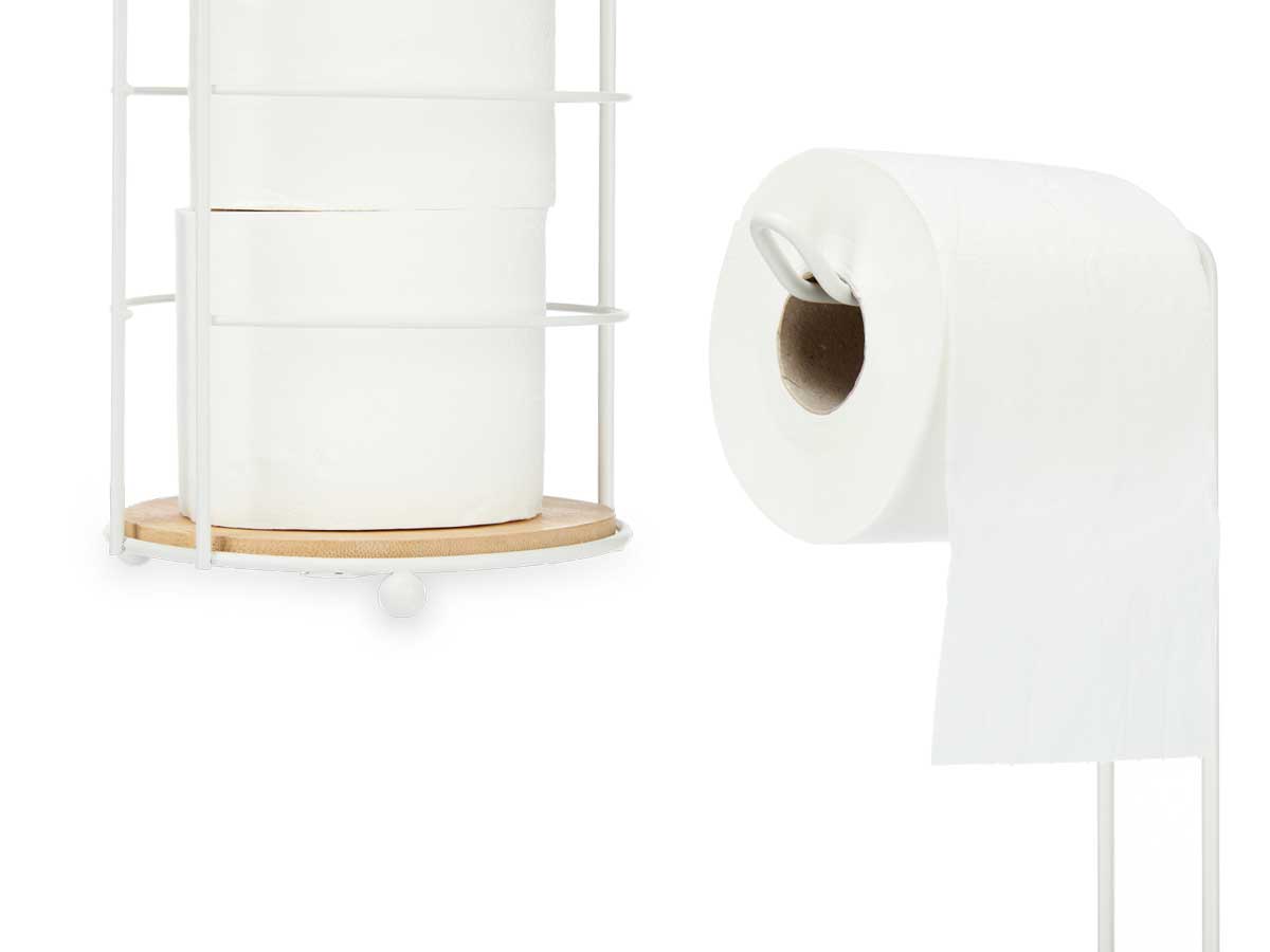 Porte-rouleau métal bambou réservoir blanc - Image 3