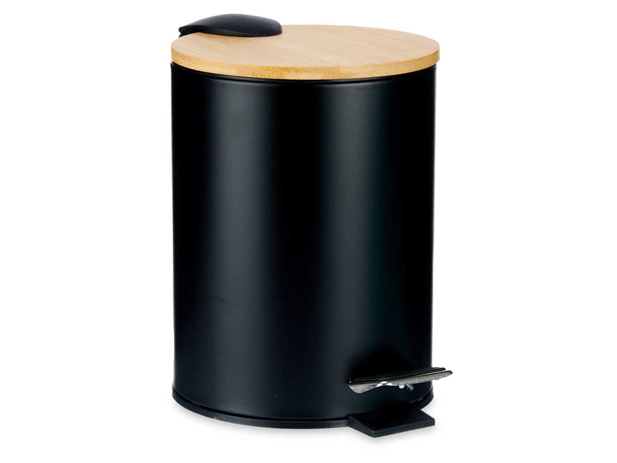 Papelera metal tapa bambu 3l negro - Image 2