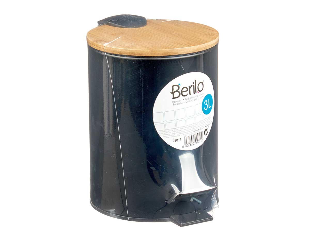 Papelera metal tapa bambu 3l negro - Image 3