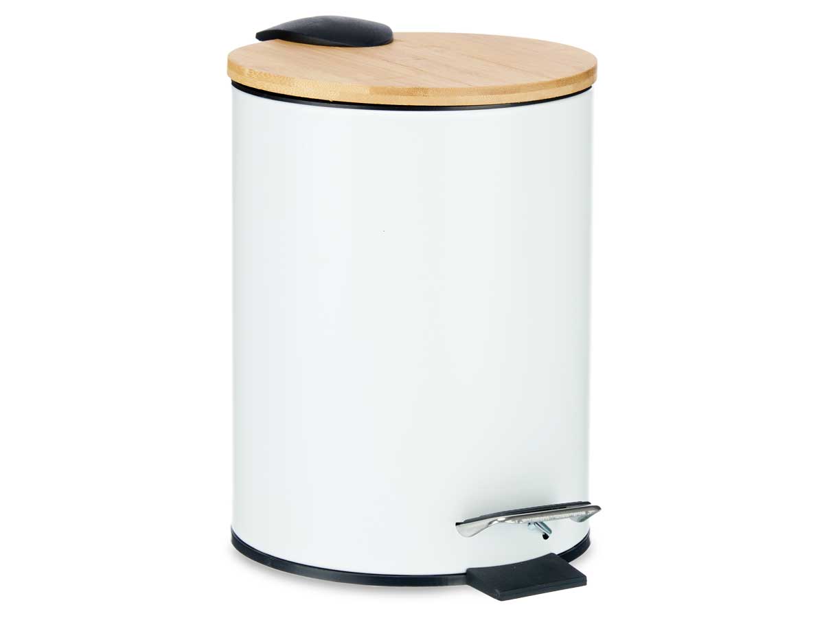 Papelera metal tapa bambu 3l blanco - Image 2