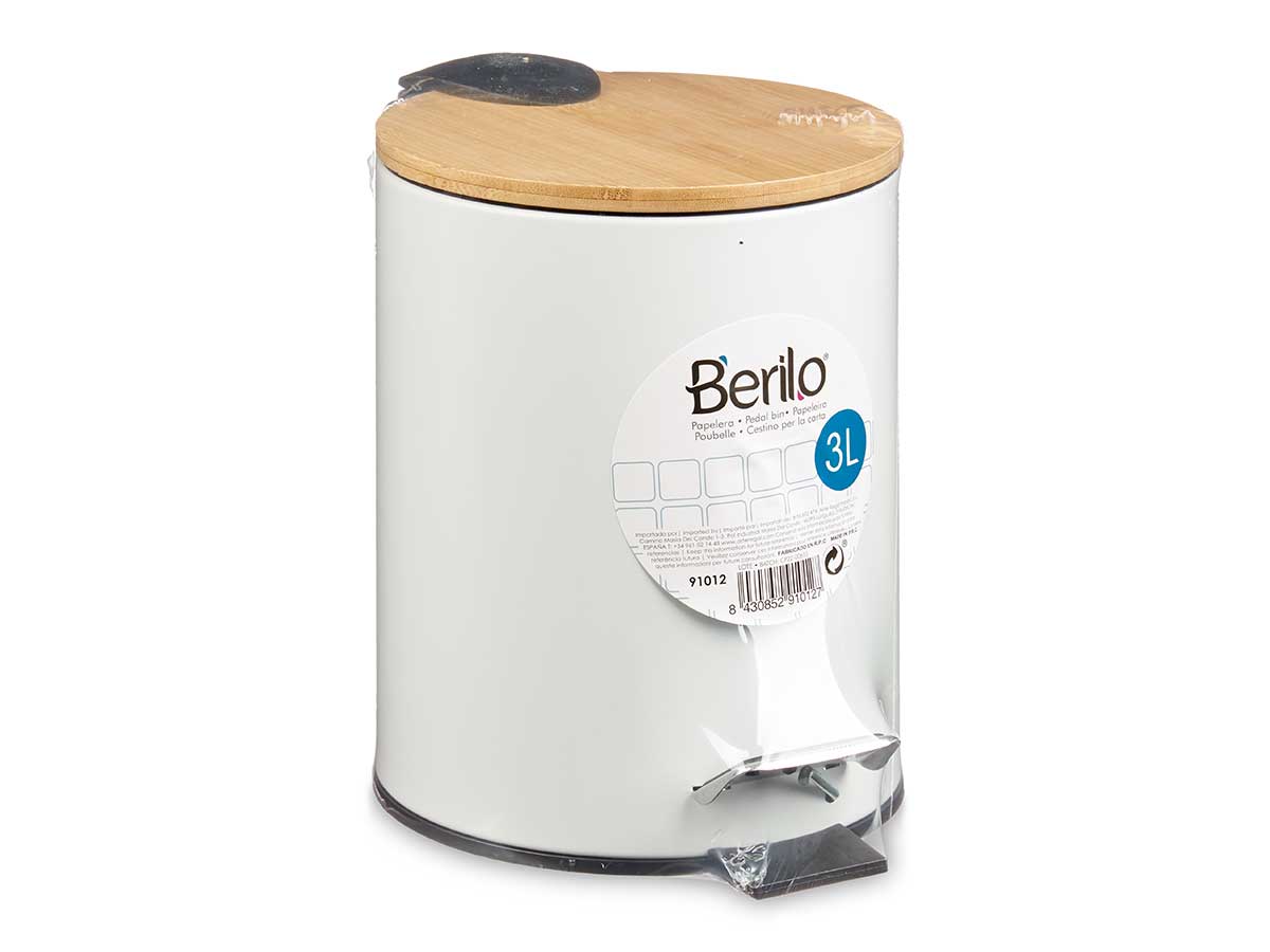 Papelera metal tapa bambu 3l blanco - Image 3